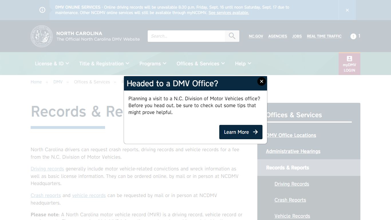 Official NCDMV: Records & Reports